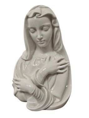 9" Porcelain Madonna Virgin Mary Bust Figurine Signed Religious Sculpture
